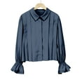 thumbnail image 7 of Breezora Womens Puff Sleeve Blouse Relaxed Fit Button Down Top Breathable Linen Blend Shirt with Elegant Lapel Collar Design XXL Size Navy, 7 of 7
