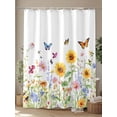 thumbnail image 4 of Shower Curtain Sunflower Butterfly Shower Curtains for Bathroom, Waterproof Polyester Shower Curtain Set with Hooks, Extra Long 72" x 78" Watercolor Flower, 4 of 6