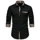thumbnail image 1 of Blusa y camisa de manga larga con cuello vuelto para hombre, informal, con botones y retazos, de manga larga y cuello vuelto., 1 of 8