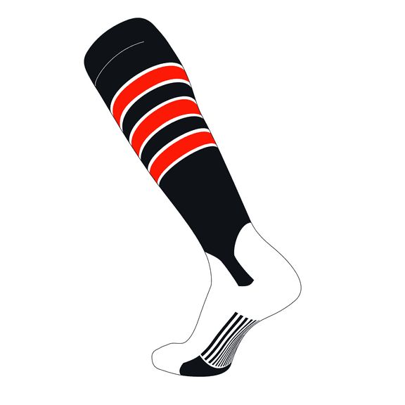 TCK Elite Baseball Knee High Stirrup Socks (D, 5in) Black, White, NEON Orange (M)