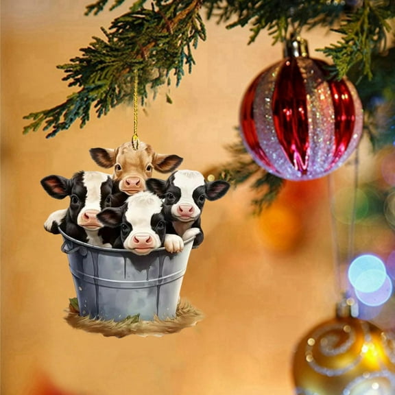 Cow Christmas Ornaments Acrylic Christmas Ornaments Hanging for Christmas Tree Cartoon Cow Hanging Decorations for Farmhouse Farm Animal Ornaments for Festive Home and Car Decoration Supplies