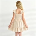 thumbnail image 4 of Kids Girl's Summer Sleeveless Dress Square Neck Beige A-Line Dress With Pleated Decoration And Elastic Waistband Casual Party Dress 2-3 Years, 4 of 8