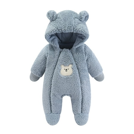 

Uuszgmr Baby Boys Girls Rompers Cute Infant Solid Color Long Sleeve Cartoon Hooded Romper Warm Jumpsuit Blue Size:3-6 Months