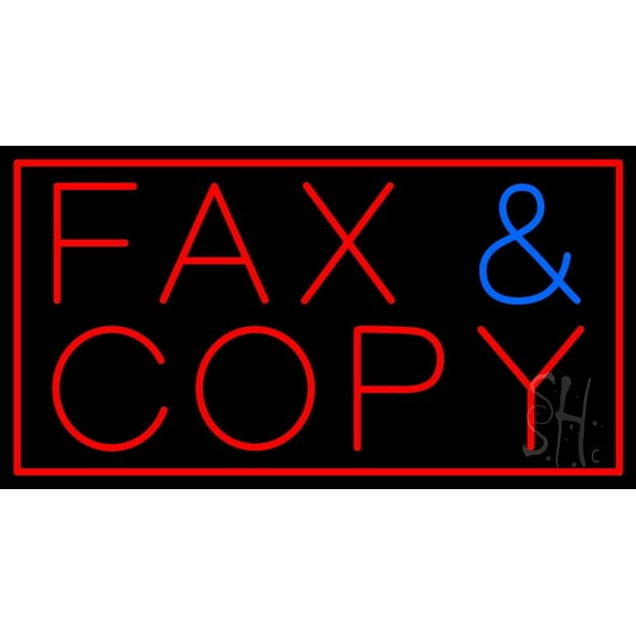 Fax Copy With Border LED Neon Sign 13 x 24 - inches, Clear Edge Cut Acrylic Backing, with Dimmer - Bright and Premium built indoor LED Neon Sign for Computer & Electronics store decor.