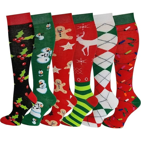 Sumona 6 Pairs Women Christmas Holidays  Festive Fancy Design Knee High  Socks