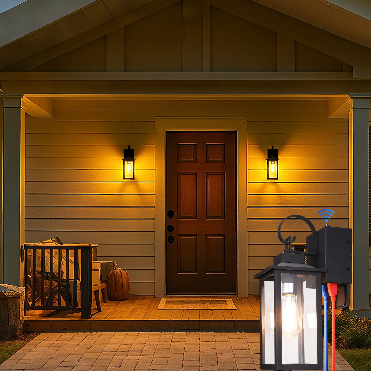 2 Pack Outdoor wall light with GFCI outlet with Tempered Glass
