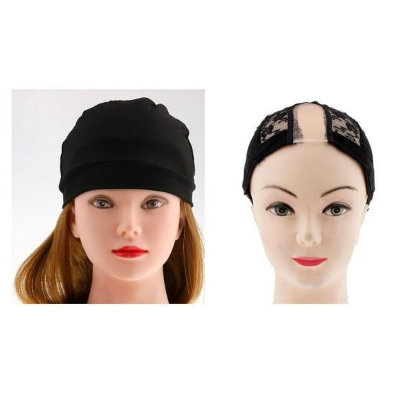 Gorra de peluca de 2 piezas con cúpula de malla negra, ligera, banda gruesa, ajuste ceñido, ajuste de perfecto, tela de malla, material transpirable, cóm Fernando Gorra de peluca negra