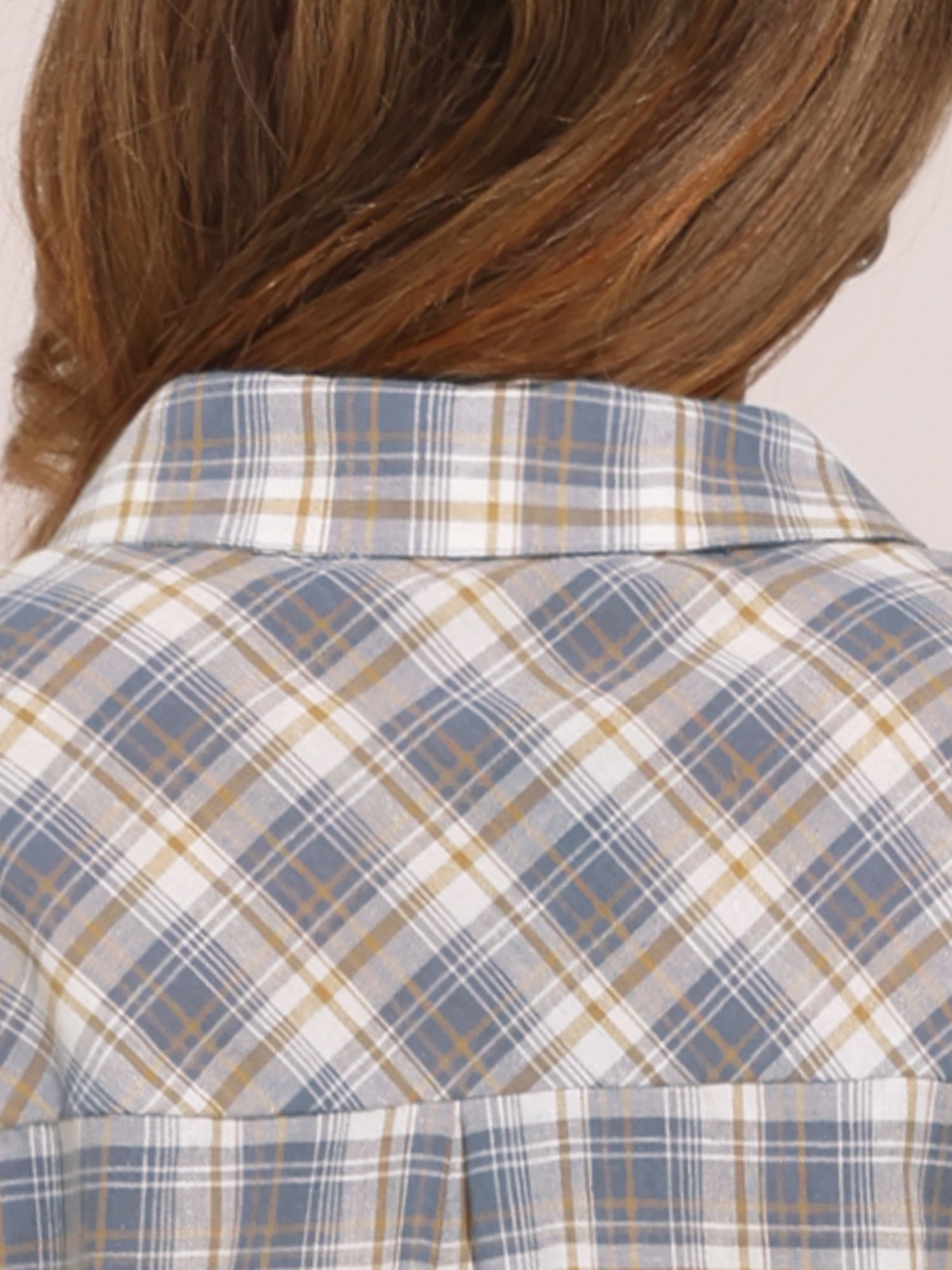 DARING DIVA Women's Summer Plaid Short Sleeves Button Down Tops L Grey Blue