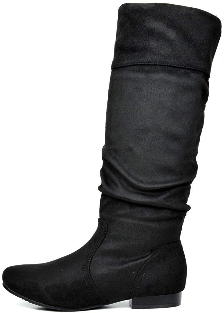 Dream Pairs - Women PU/Suede Wide Calf Knee High Boots Slouch Flat Heel ...