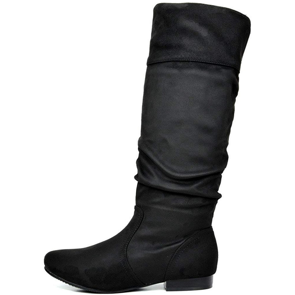 Dream Pairs - Women PU/Suede Wide Calf Knee High Boots Slouch Flat Heel ...