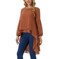 thumbnail image 4 of INSPIRAR CHIC Blusas Asimétricas de Manga Larga con Cuello Redondo para Mujeres, Casual y Elegante, Talla XL, Color Marrón Claro, 4 of 6