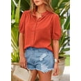 thumbnail image 4 of PRETTYGARDEN Women's Summer Button Down Shirts Short Lantern Sleeve V Neck Cotton Cute Dressy Casual Ladies Tops Blouses, 4 of 6