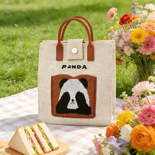shyuyusa Cute Panda Pattern Tote Bag Soft Handle Design Casual Daily Crossbody Shoulder Handheld Usage