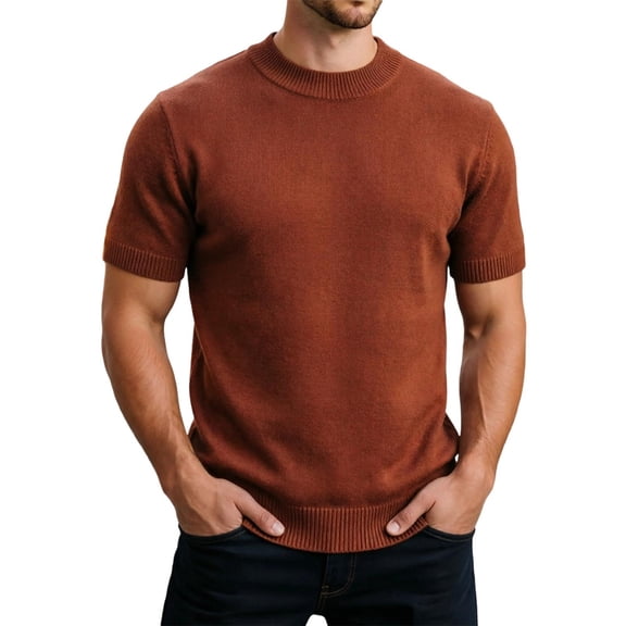 RUTAYY Men's T-Shirts Short Sleeve Solid Color Knit Tee Shirts Breathable Wicking Crew Neck Casual Layering Tops Daily Wear Fashion Seaside Tees