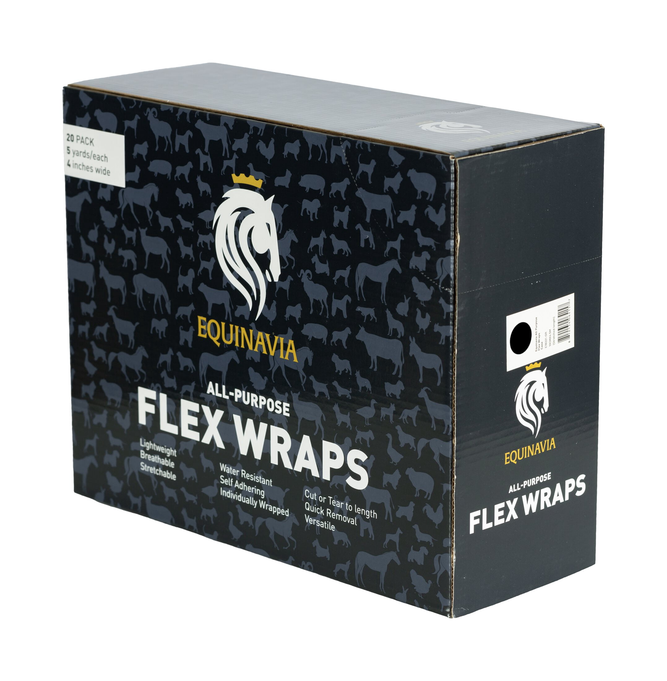 Equinavia 20 Pack Self Adhesive 4 Inch Vet Wraps with Easy-Dispenser Case | Bandages for Horses, Pets, Sports, Tattoo - Black - 20 x 5 yd
