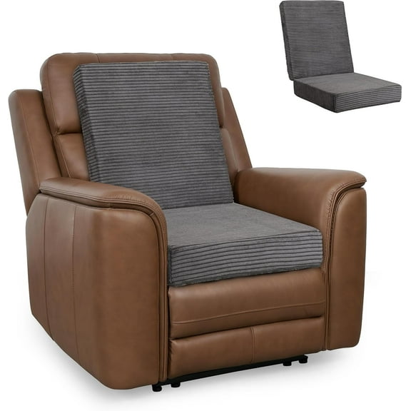 Corduroy Recliner Chair Cushion with Lumbar Support Pillow Soft Non-Slip 4" Thick Seat Pad Prevent Buttocks & Back Pain in Seniors (Grey, 21" Backrest)