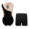 thumbnail image 5 of YiZYiF Kids Girls Sleeveless Rhinestone Gymnastics Dance Leotards and Shorts Figure Skating Outfit Black-A 14, 5 of 6