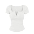 thumbnail image 3 of Uootdi T Shirts for Women Short Sleeve V Neck Scallop Edge Ribbed Knit Solid Casual Tops Going Out Style Stretchy Slim Fit Tees Gift, 3 of 6