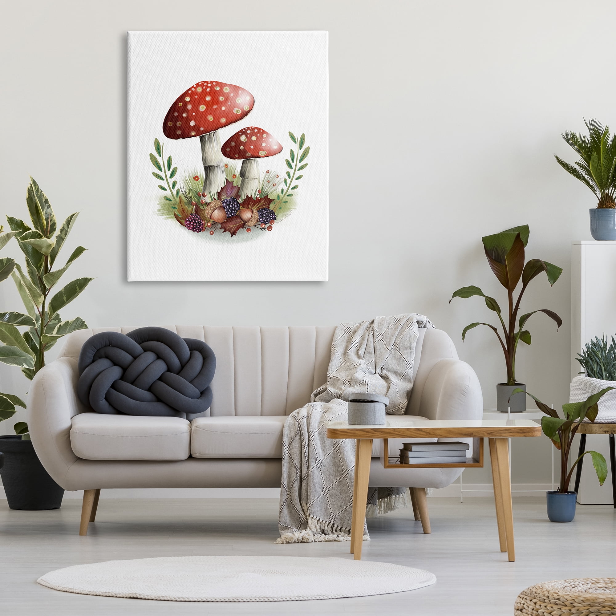 Stupell Industries Red Mushrooms & Acorns Botanical & Floral Painting Gallery Wrapped Canvas Art Print Wall Art, 36 x 48