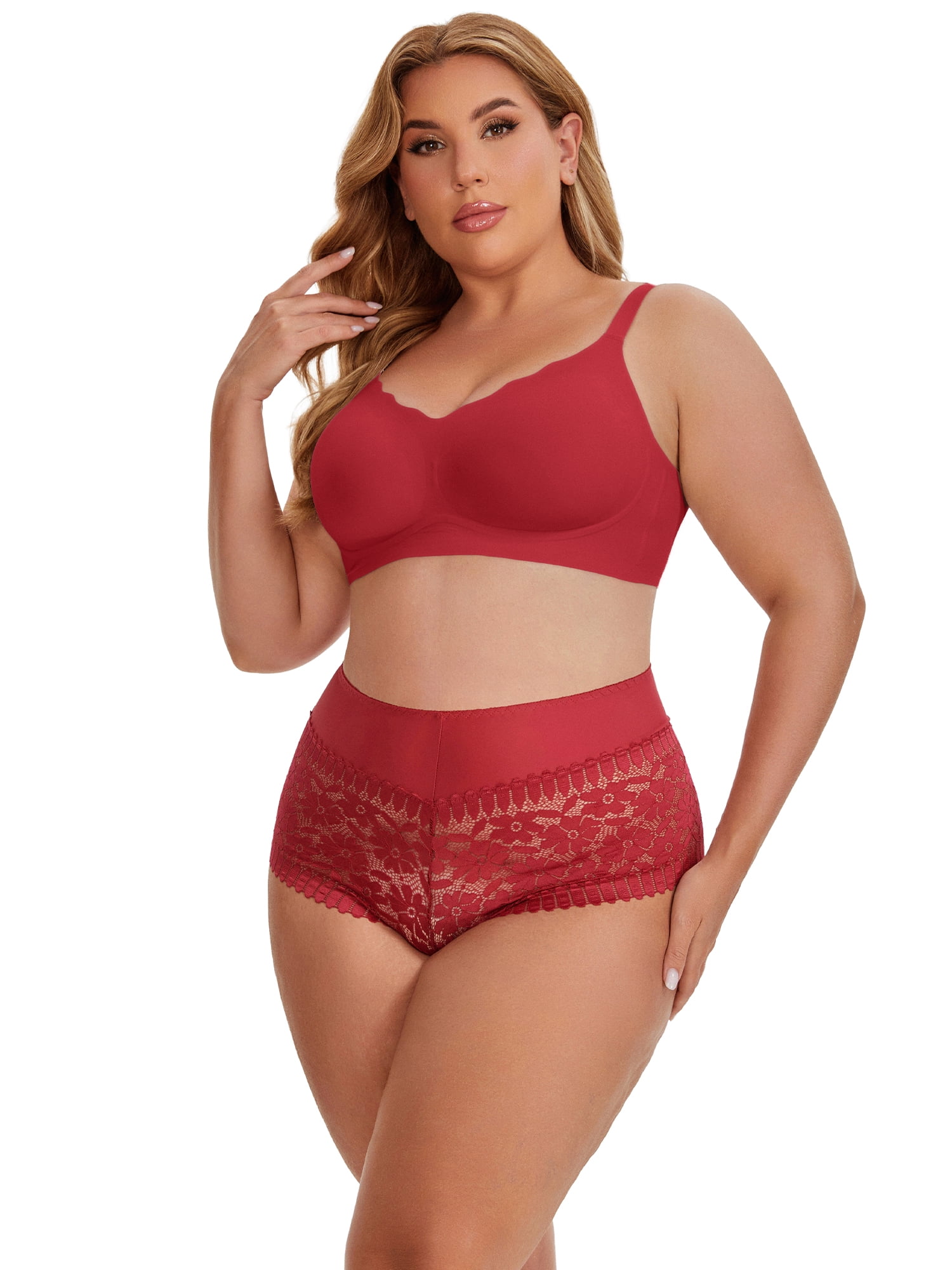 DARING DIVA Women's Sheer Lace Trim Mid Rise Briefs for Comfort and Style XXL Red