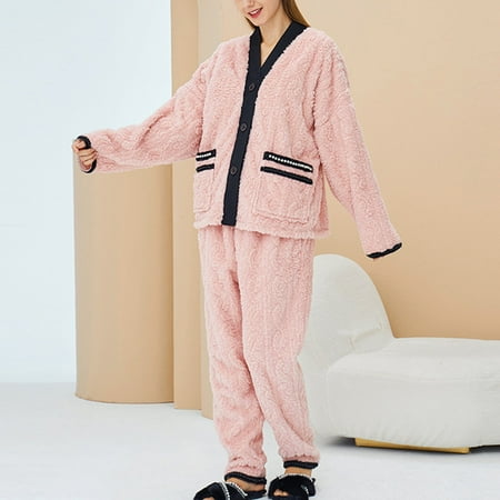 

Womens Pajama Sets Women Robes Couples Women Button Warm Winter Flannel Pajamas Set Long Sleeve Long Pant Pajamas For Women Nightgowns Sleep Shirts