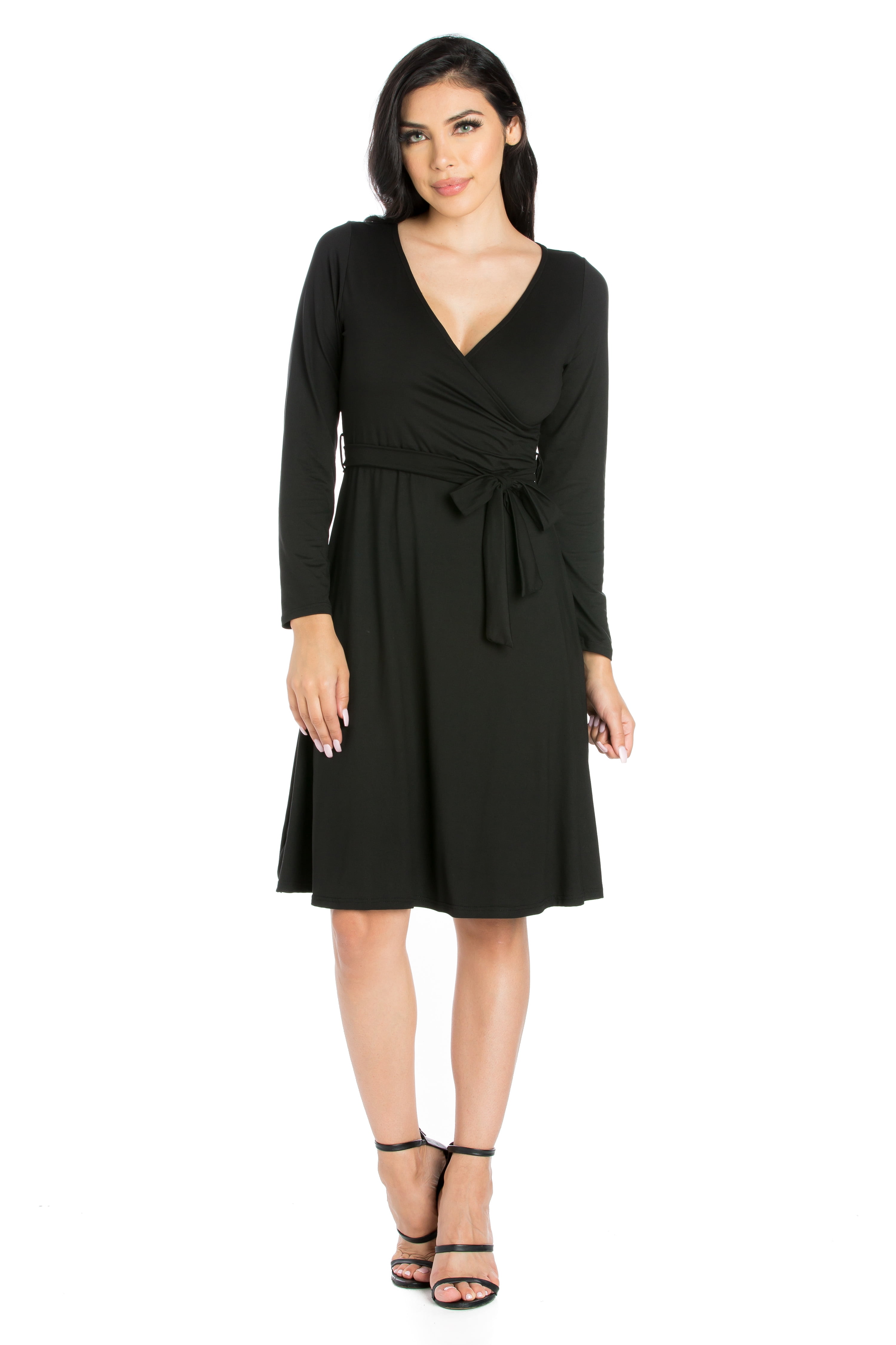 24seven Comfort Apparel Chic V-Neck Long Sleeve Wrap Dress - Walmart.com