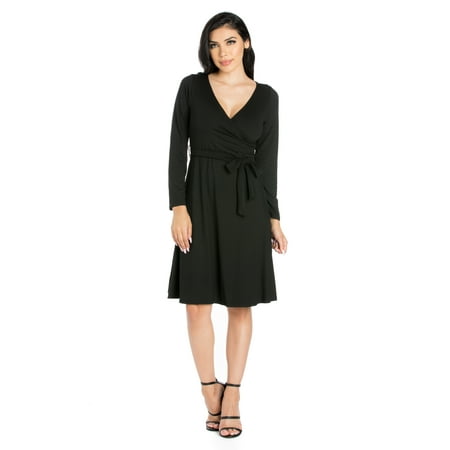 24seven Comfort Apparel Chic V-Neck Long Sleeve Wrap Dress
