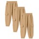 thumbnail image 1 of Pantalones deportivos largos para niños, 3 piezas, color sólido, cintura elástica con bolsillos laterales, ajustados, de poliéster, 1 of 5