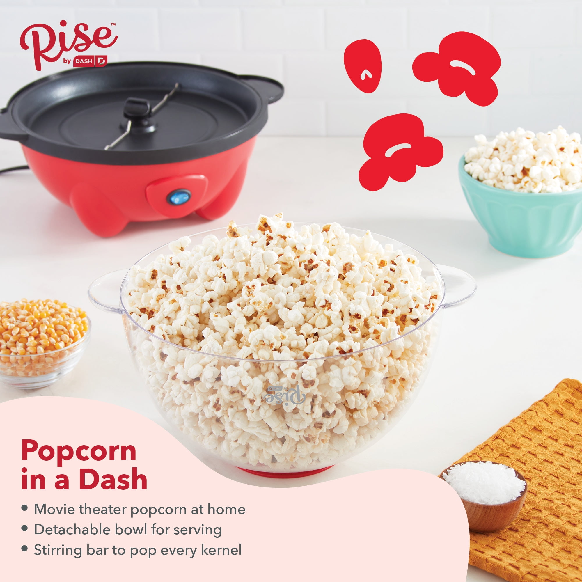  DASH SmartStore™ Deluxe Stirring Popcorn Maker, Hot Oil  Electric Popcorn Machine with Large Lid for Serving Bowl and Convenient  Storage, 24 Cups – Red: Home & Kitchen