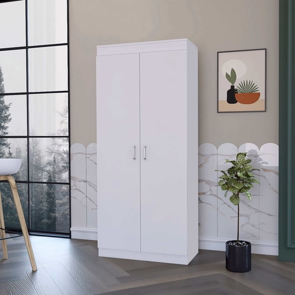 White 5-Shelf Pantry Cabinet - 62.9" Tall Storage Unit with 2 Doors & Adjustable Shelves
