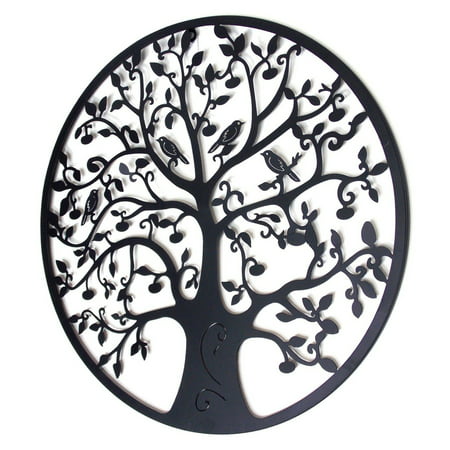 Black Tree Of Life Metal Hanging Wall Art Round Sculpture Garden Canada - Tree Of Life Wall Art Uk
