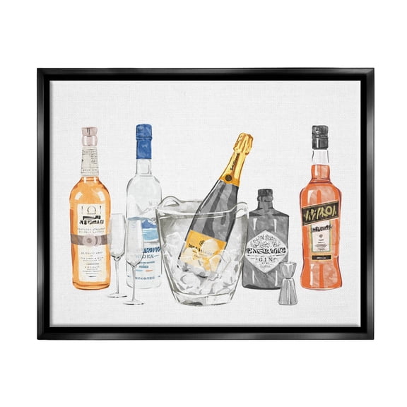 Stupell Industries Various Drink Liquor Bottles Graphic Art Jet Black Floating Framed Canvas Print Wall Art, Design by Ziwei Li