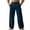 Navy-No Drawstring, variant on BUWTTER Linen Pants for Men Lightweight Casual Beach Vacation Wear Summer Breathable Comfortable Straight Leg Slacks with Button Black L