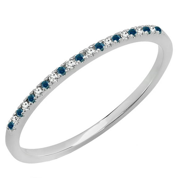 Dazzlingrock Collection 0.08 Carat (ctw) 10K Round Blue & White Diamond Ladies Dainty Wedding Band, White Gold, Size 8.5