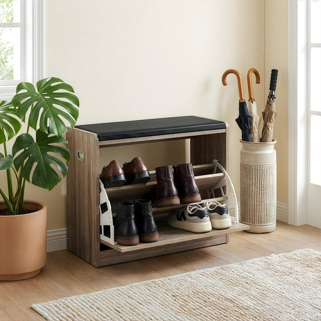 Mueble Zapatero Gabinete Organizador 3 Niveles con Banco