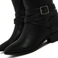 thumbnail image 3 of YDN Women Classic Round Closed Toe Strap Buckle Knee High Boots Block Low Heel Side Zipper Calf Boots Casual Winter Shoes Size 9 Black, 3 of 4