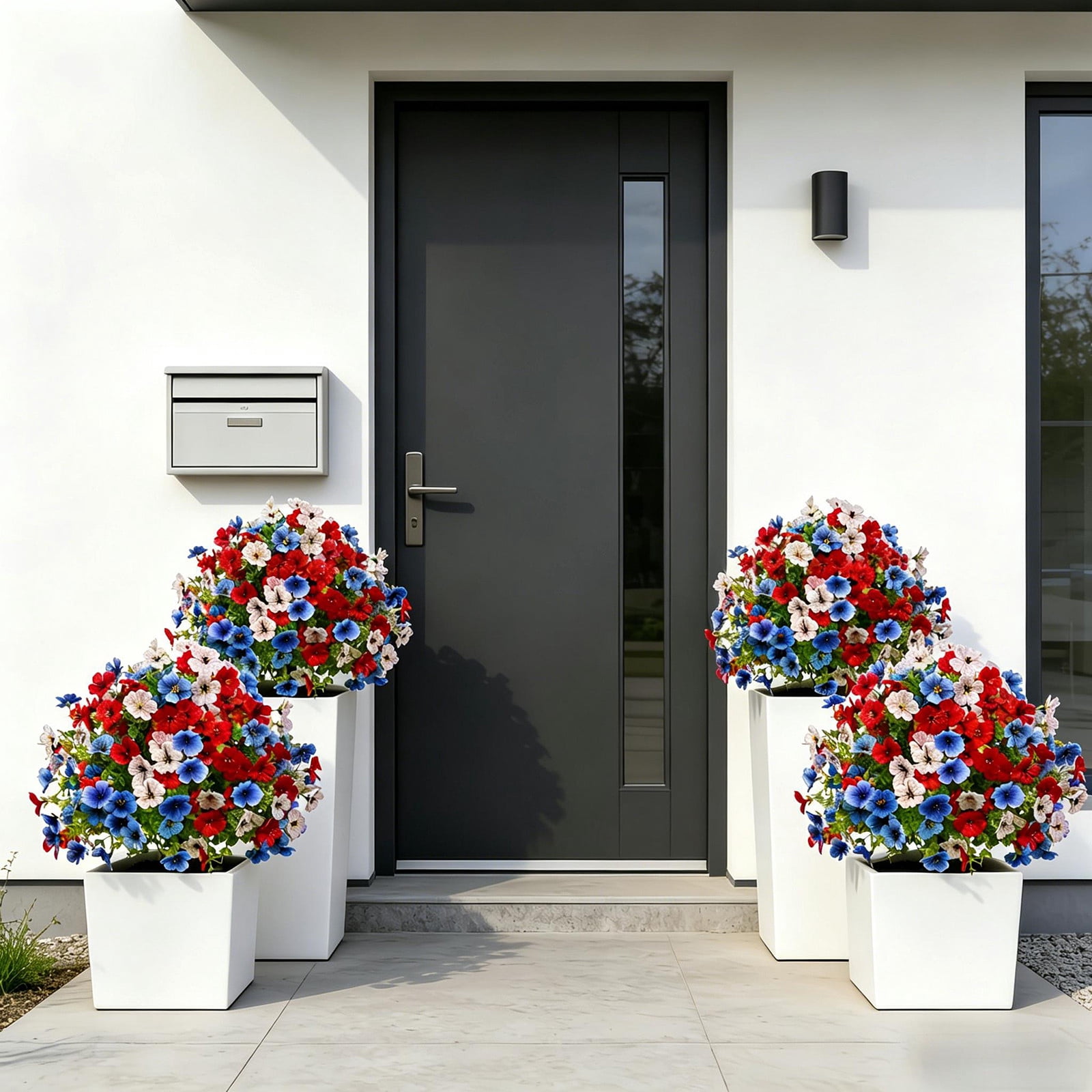 17.7in Independence Day Artificial Ground Stake Flower Tree - Red White Blue Flowers, Plastic Stalk, to Insert Soil, Floral Decor, Holiday Arrangements, Home, Outdoor, Weather-Resistant