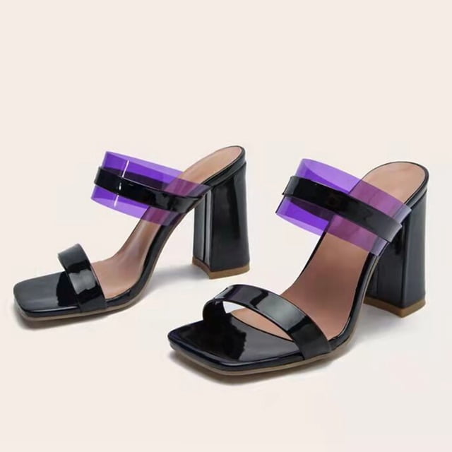 Sandalias Mujer Moda Jelly Tacones altos cuadrados Zapatillas de empalme de color Zapatos casuales Wmkox8yii ytu4235