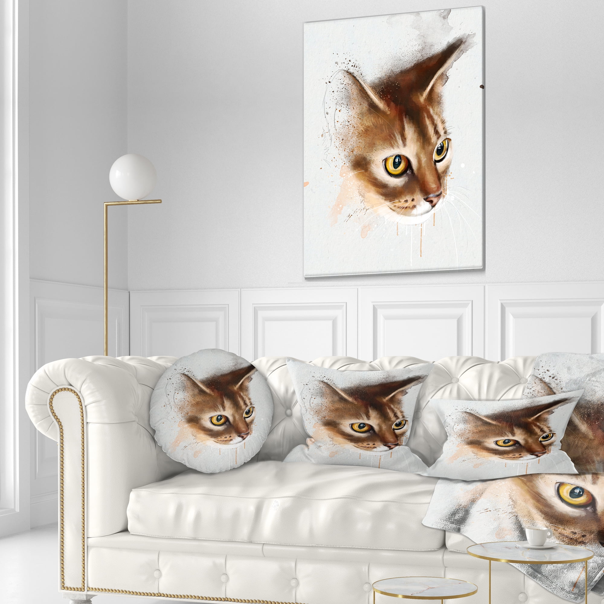 Designart Anxious Brown Cat Watercolor Sketch - Animal Throw Pillow - 12x20