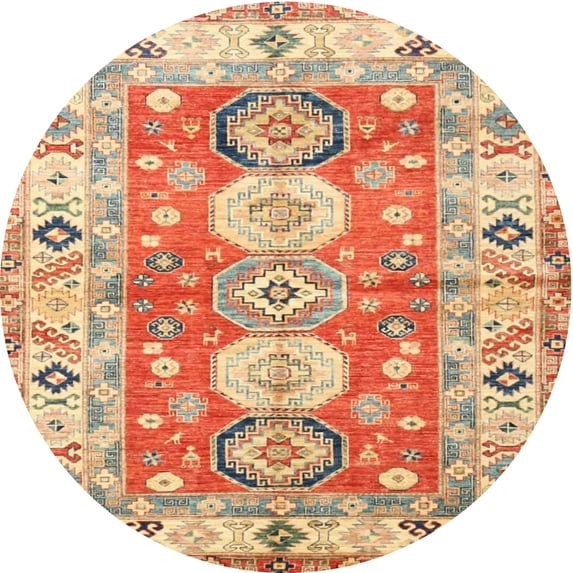 Ahgly Company Machine Washable Indoor Round Traditional Grapefruit Red Area Rugs, 3' Round