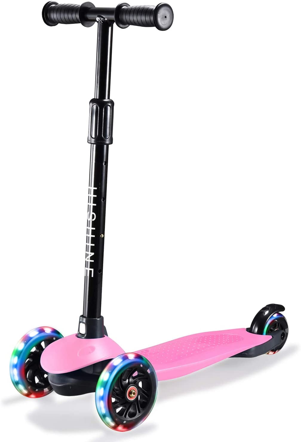 HighTech Mega GlideKick 3-Wheel Foldable Scooter With Lightup Wheels & Extendable T-Bar - Pink