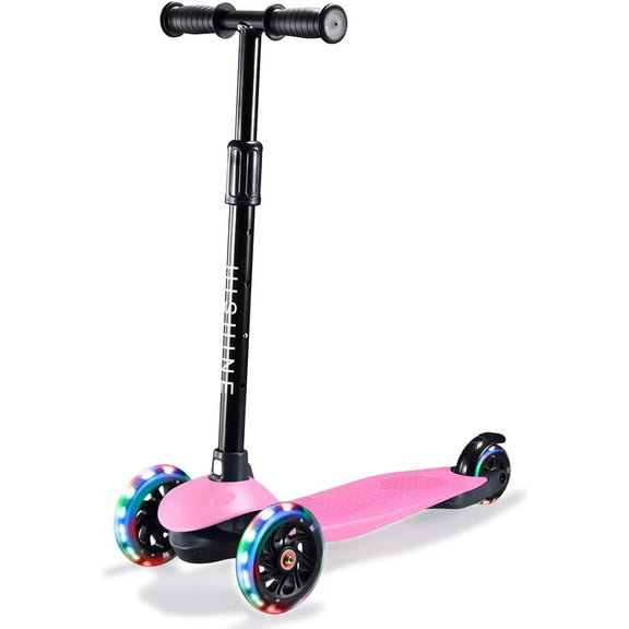 HighTech Mega GlideKick 3-Wheel Foldable Scooter With Lightup Wheels & Extendable T-Bar - Pink