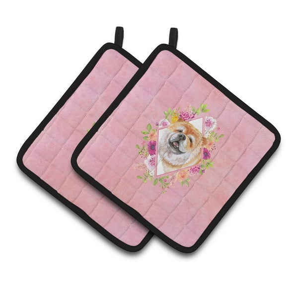Carolines Treasures CK4132PTHD Chow Chow 2 Pink Flowers Pair of Pot Holders 7.5HX7.5W multicolor