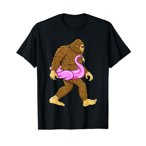 Pool Party Bigfoot Pink Float Flamingo Sasquatch Bird Lover T-Shirt