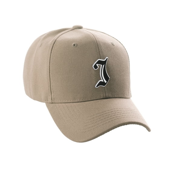 Daxton Structured Baseball Hat Cap Old English A to Z Letter Number Initial-Khaki, Letter I