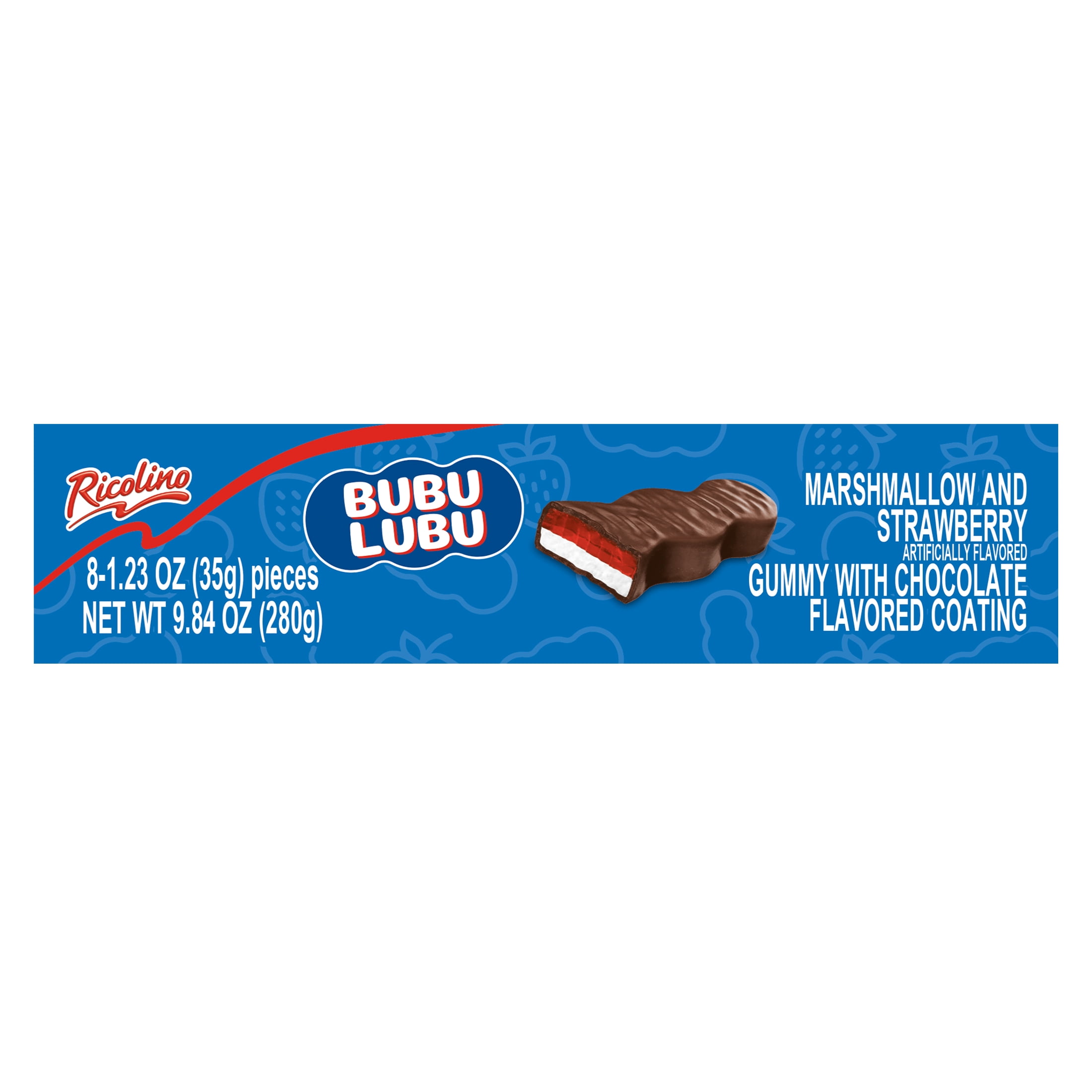 (4 pack) Ricolino Bubulubu Chocolate Strawberry Gummy and Marshmallow Candy, 8 Count Bag