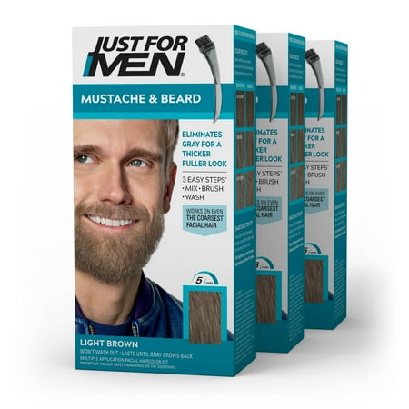 Just For Men Mustache and Beard Coloring for Gray Hair  M-25 Light Brown  3 Pack