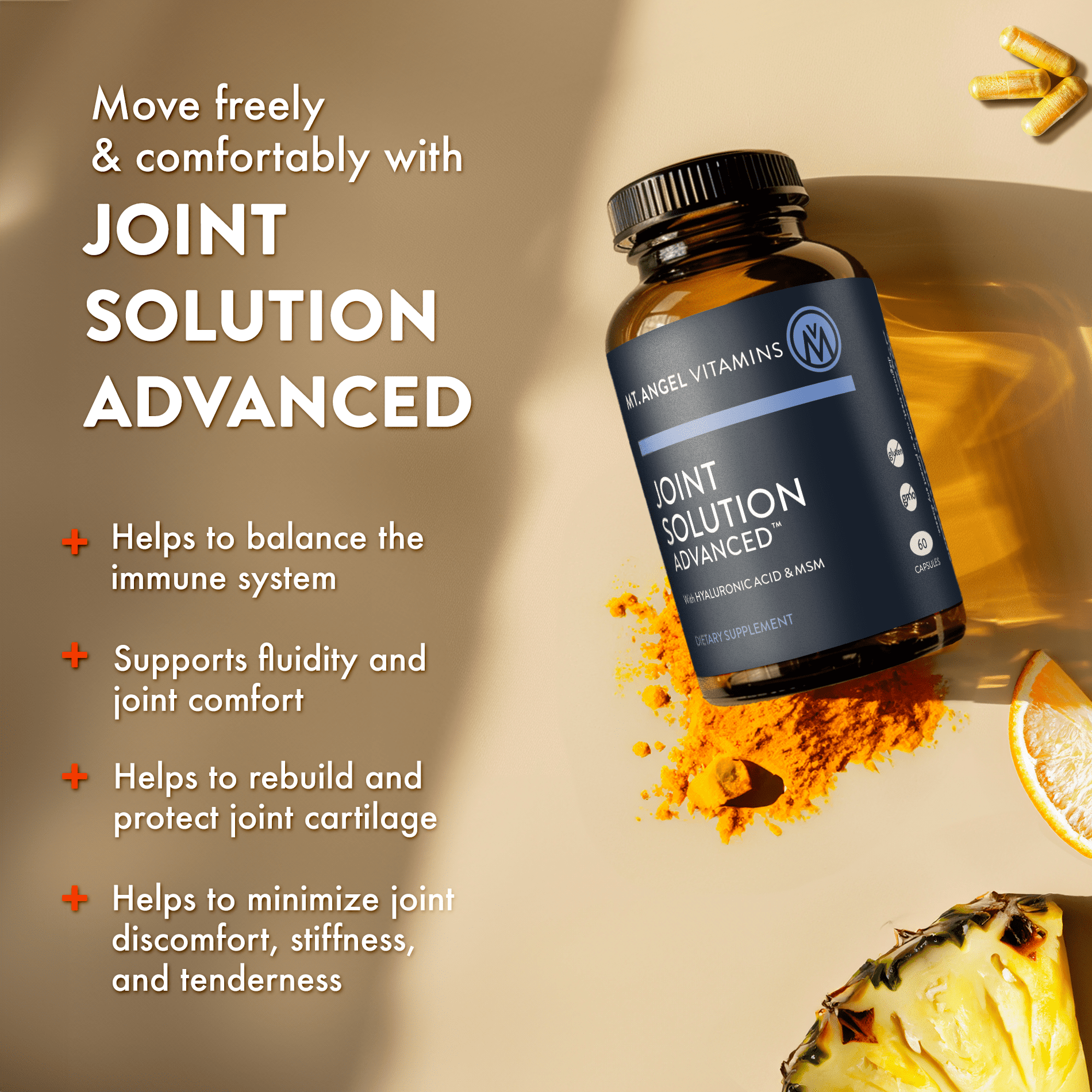 Mt. Angel Vitamins - Advanced Joint Support with Curcumin C3 Complex, Glucosamine & MSM - 120 Capsules