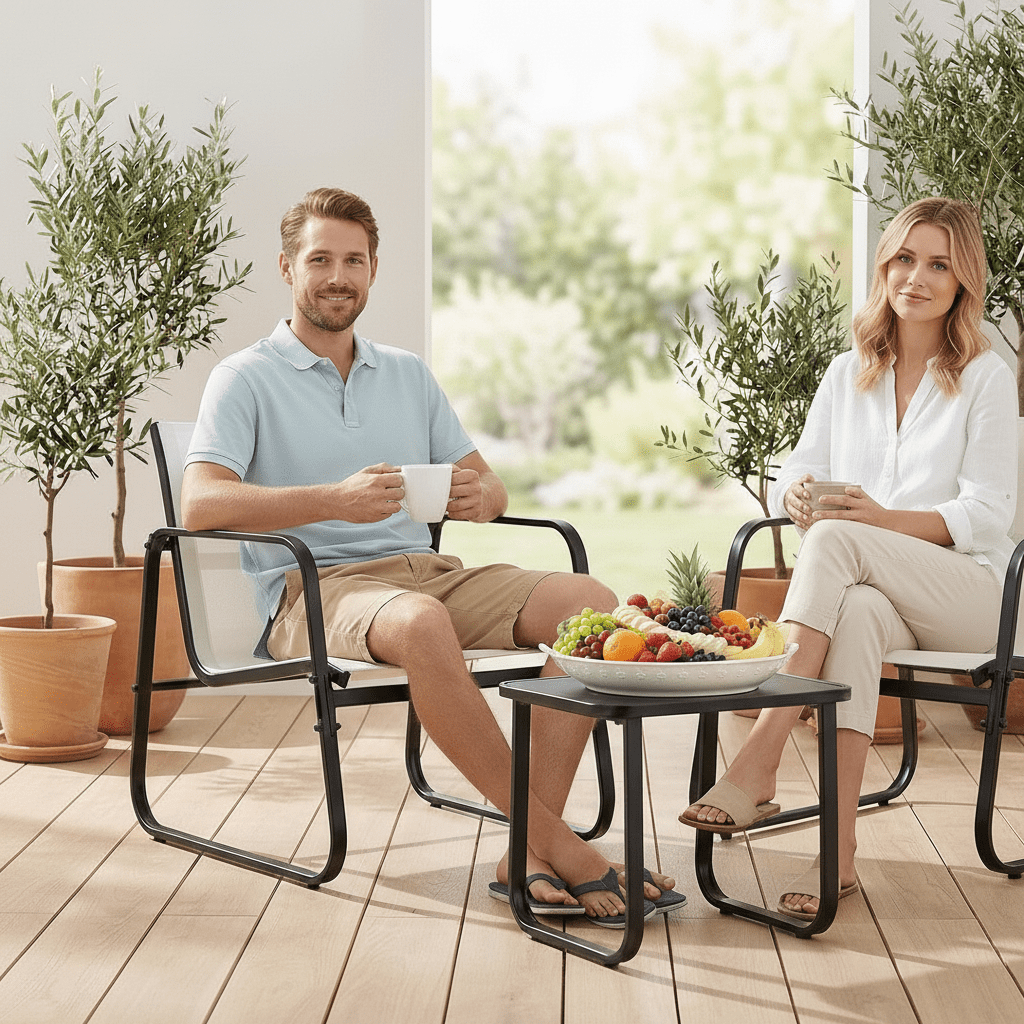 Atilioo 3 Piece Patio Furniture Set, Textilene Outdoor Furniture Set with Chairs & Table, Conversation Set for Lawn, Garden, Balcony, Yard, Poolside, Gray