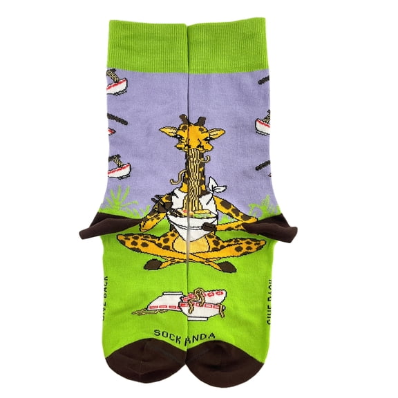 Giraffe Yogi Eating Ramen Socks from the Sock Panda (Adult Small - Shoe Sizes 2-5)